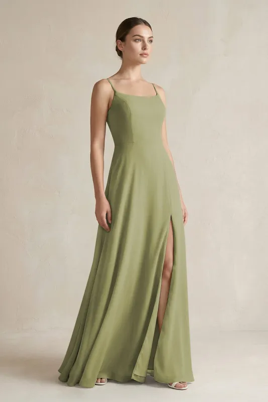 A-Line Chiffon Spaghetti Strap Bridesmaid Dress in Moss Green made by KissProm