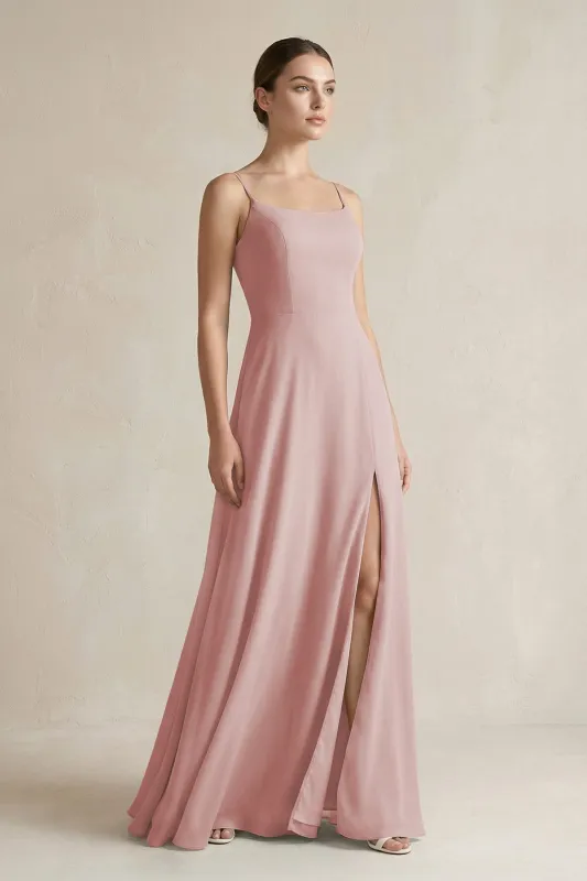 A-Line Chiffon Spaghetti Strap Bridesmaid Dress in Dusty Rose made by KissProm