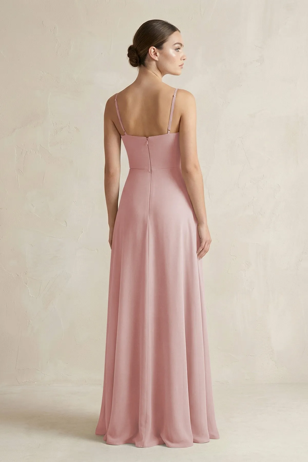 A-Line Chiffon Spaghetti Strap Bridesmaid Dress in Dusty Rose sold by KissProm product image thumbnail 2