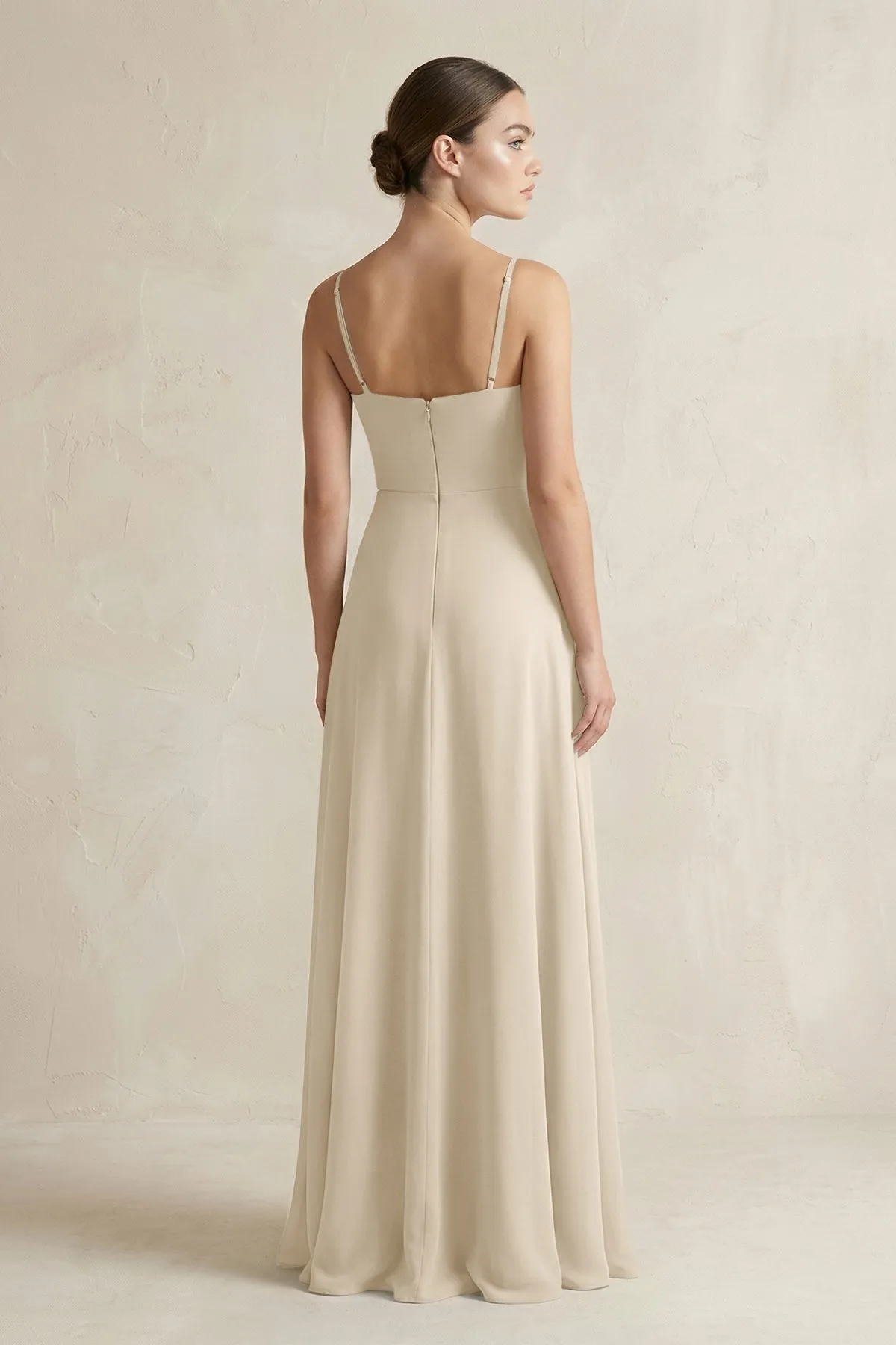 A-Line Chiffon Spaghetti Strap Bridesmaid Dress in Champagne sold by KissProm product image thumbnail 2