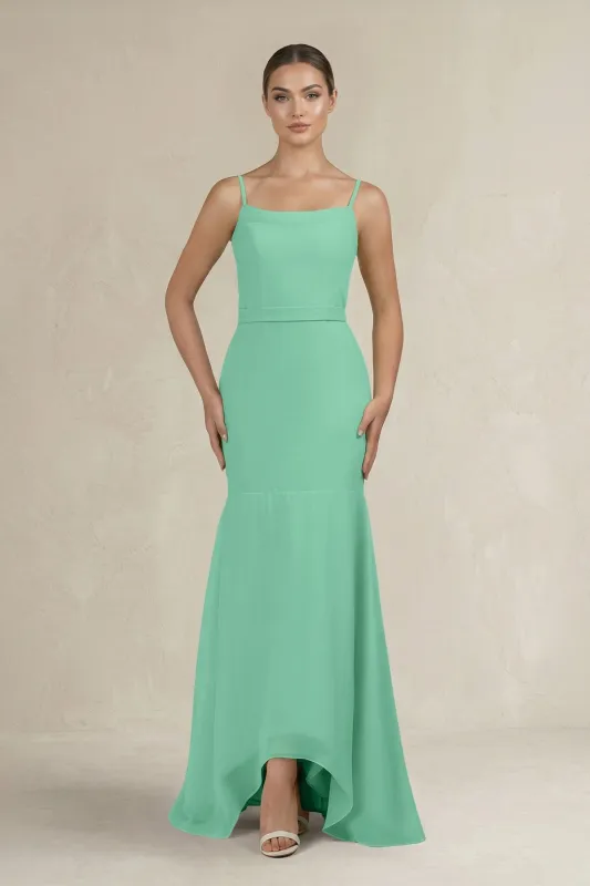 Cami Strap Mermaid Ruffled Chiffon Bridesmaid Dress in Turquoise made by KissProm