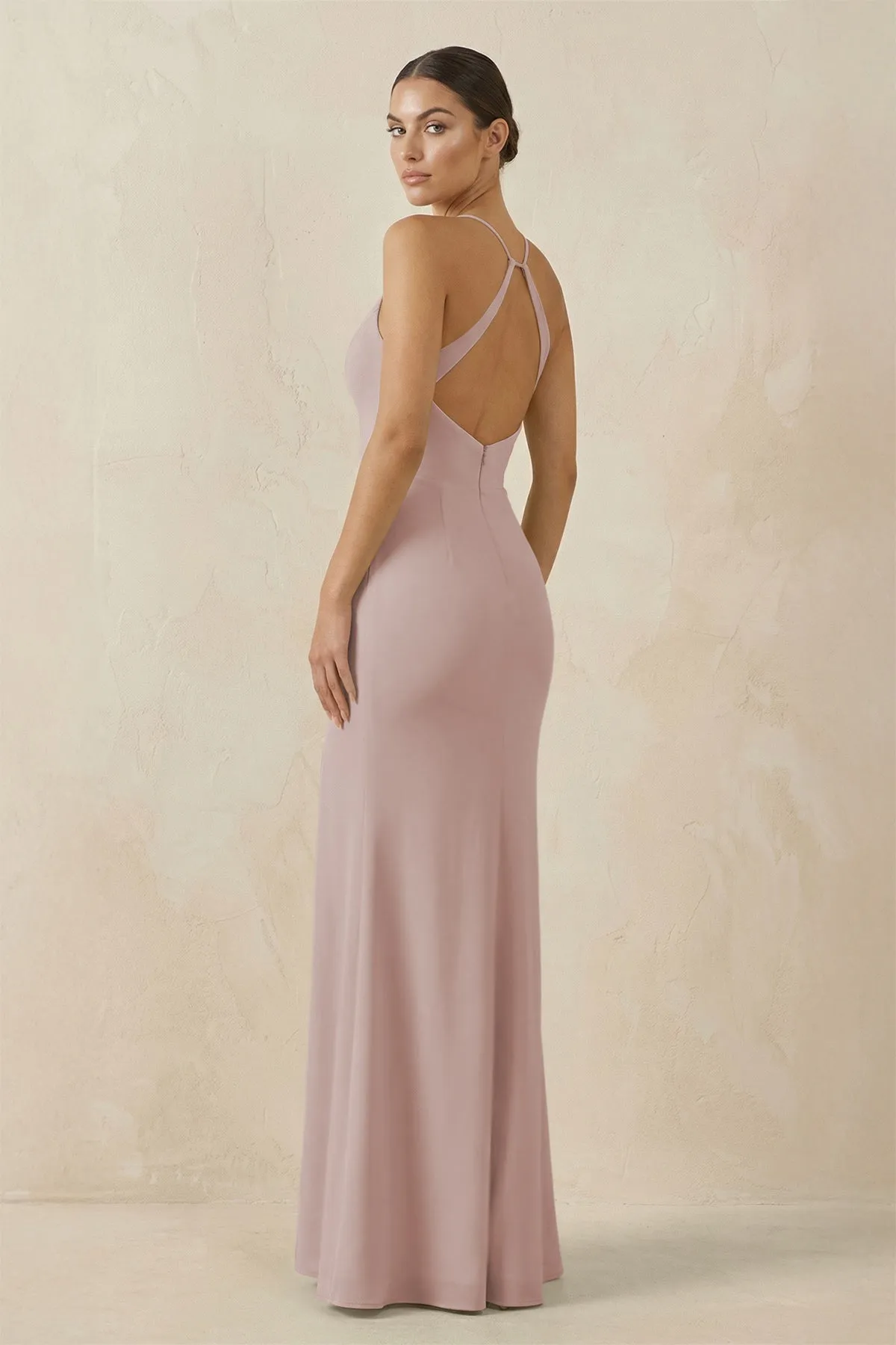 Spaghetti Strap Sheath Chiffon Bridesmaid Dress With Slit in Toffee sold by KissProm product image thumbnail 2