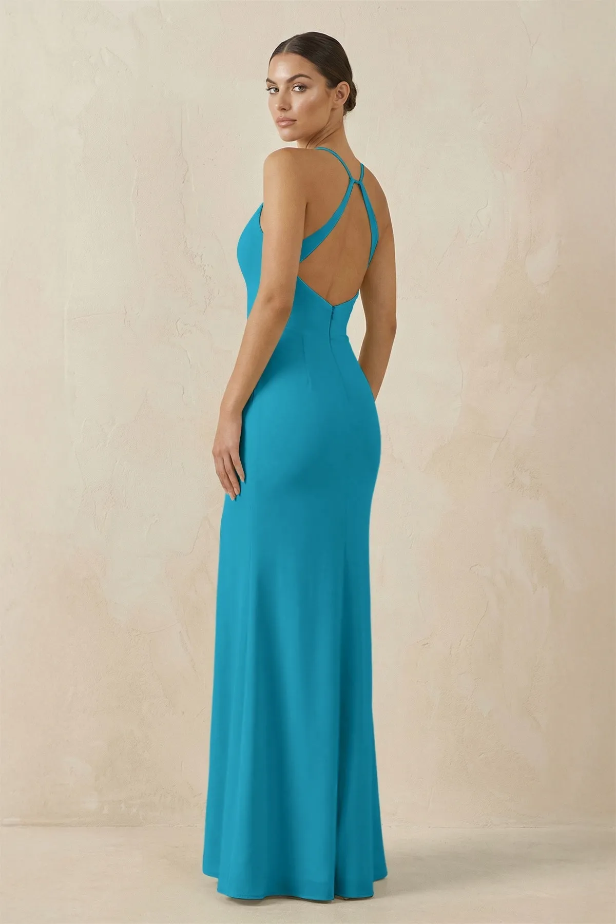 Spaghetti Strap Sheath Chiffon Bridesmaid Dress With Slit in Blue Jay sold by KissProm product image thumbnail 2