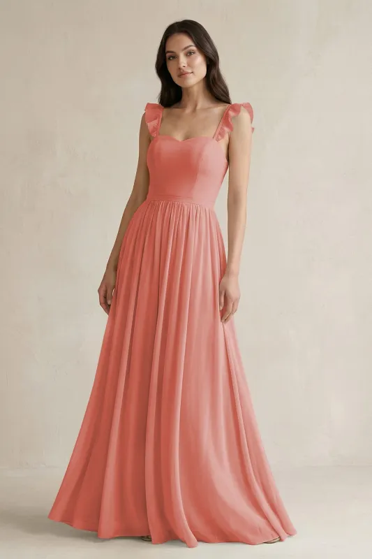 Ruffled Spaghetti Strap Chiffon A-Line Bridesmaid Dress in Mulberry made by KissProm