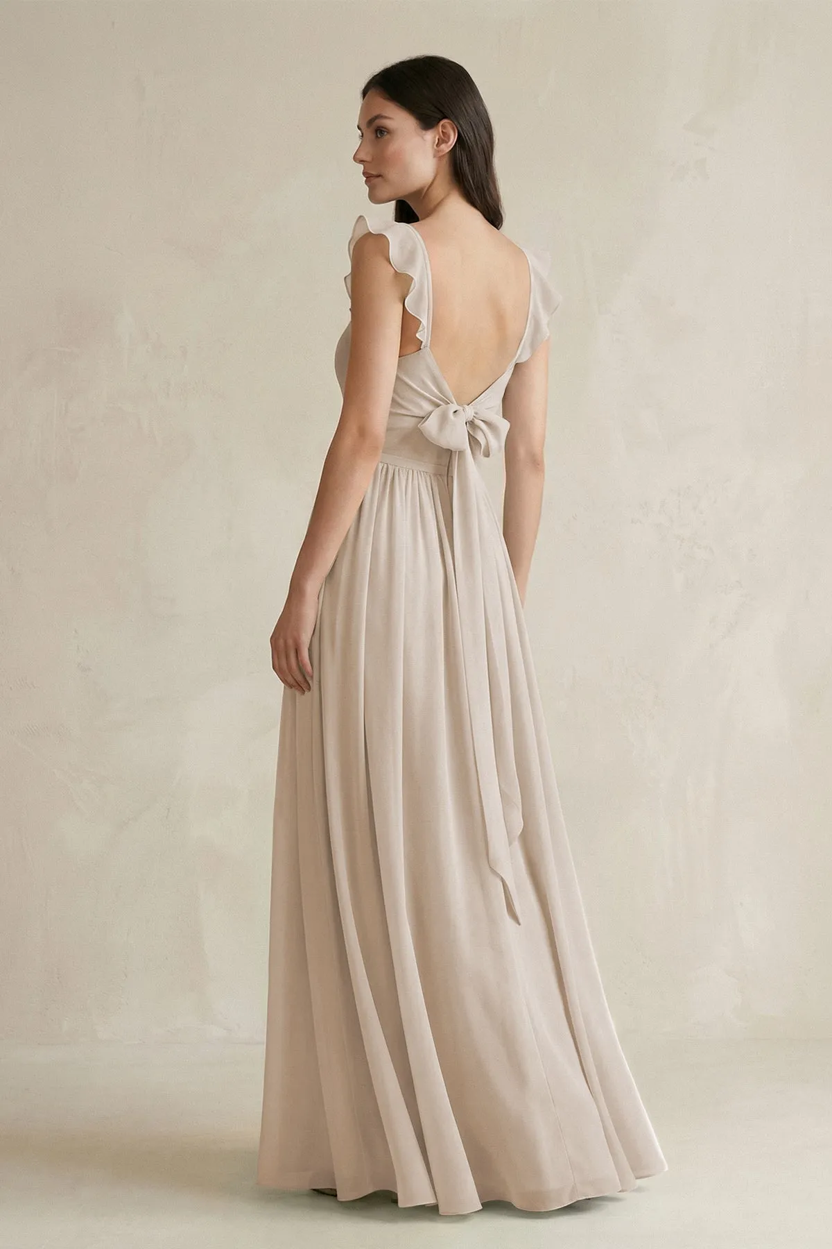 Ruffled Spaghetti Strap Chiffon A-Line Bridesmaid Dress in Frost sold by KissProm product image thumbnail 2
