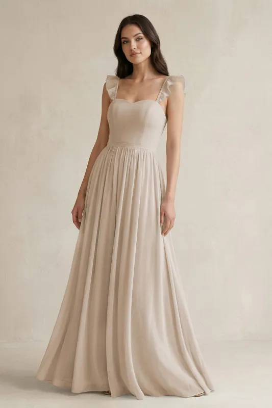 Ruffled Spaghetti Strap Chiffon A-Line Bridesmaid Dress in Frost made by KissProm