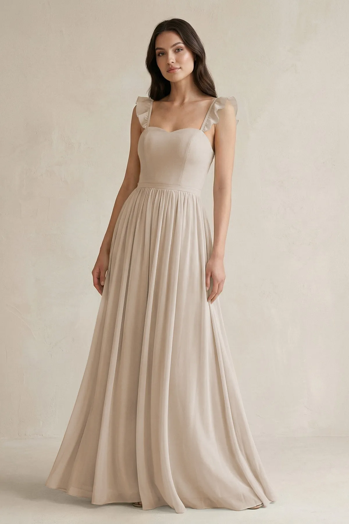 Ruffled Spaghetti Strap Chiffon A-Line Bridesmaid Dress in Frost sold by KissProm