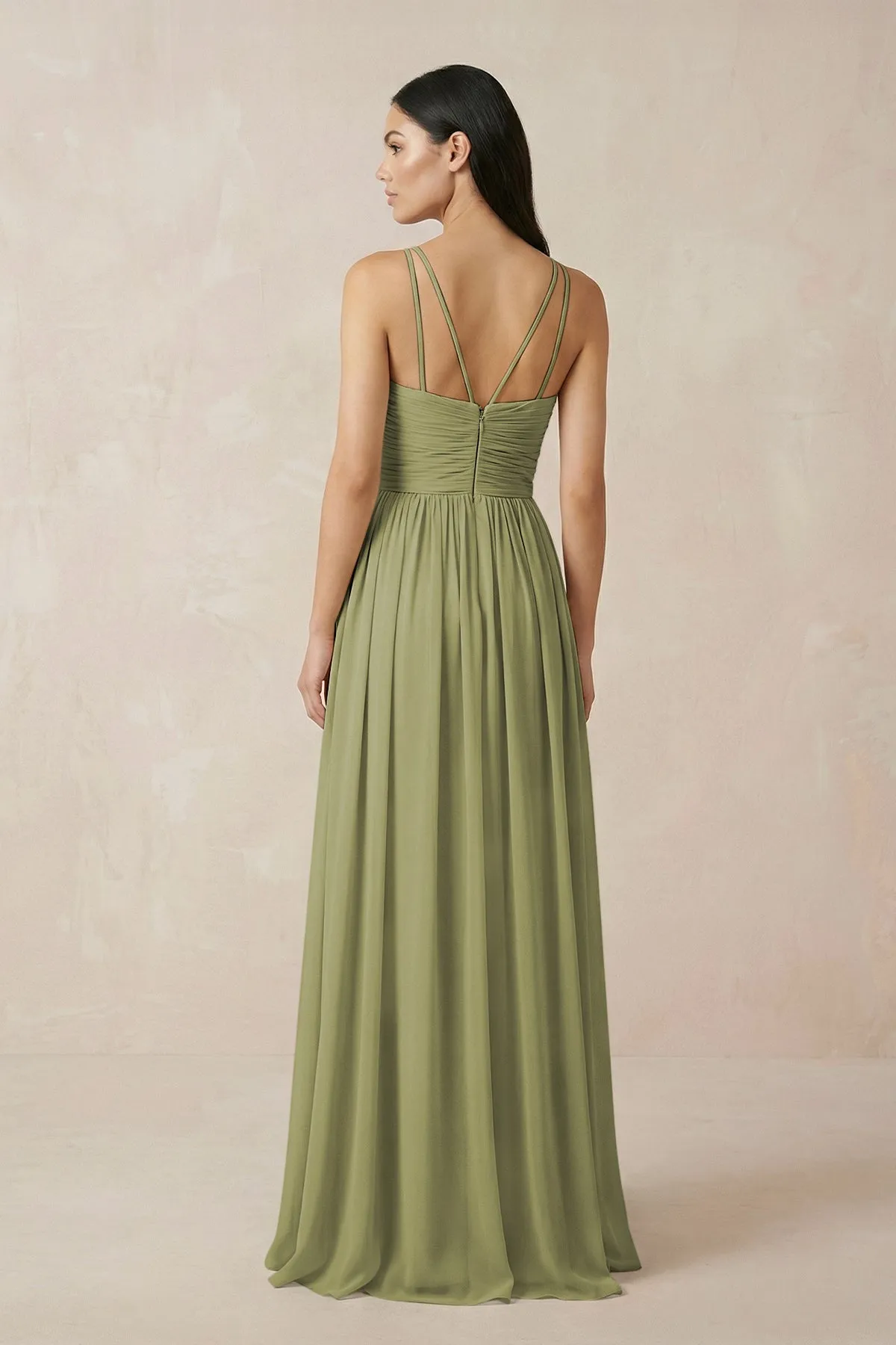 Halter Neck A-Line Chiffon Bridesmaid Dress in Moss Green sold by KissProm product image thumbnail 2