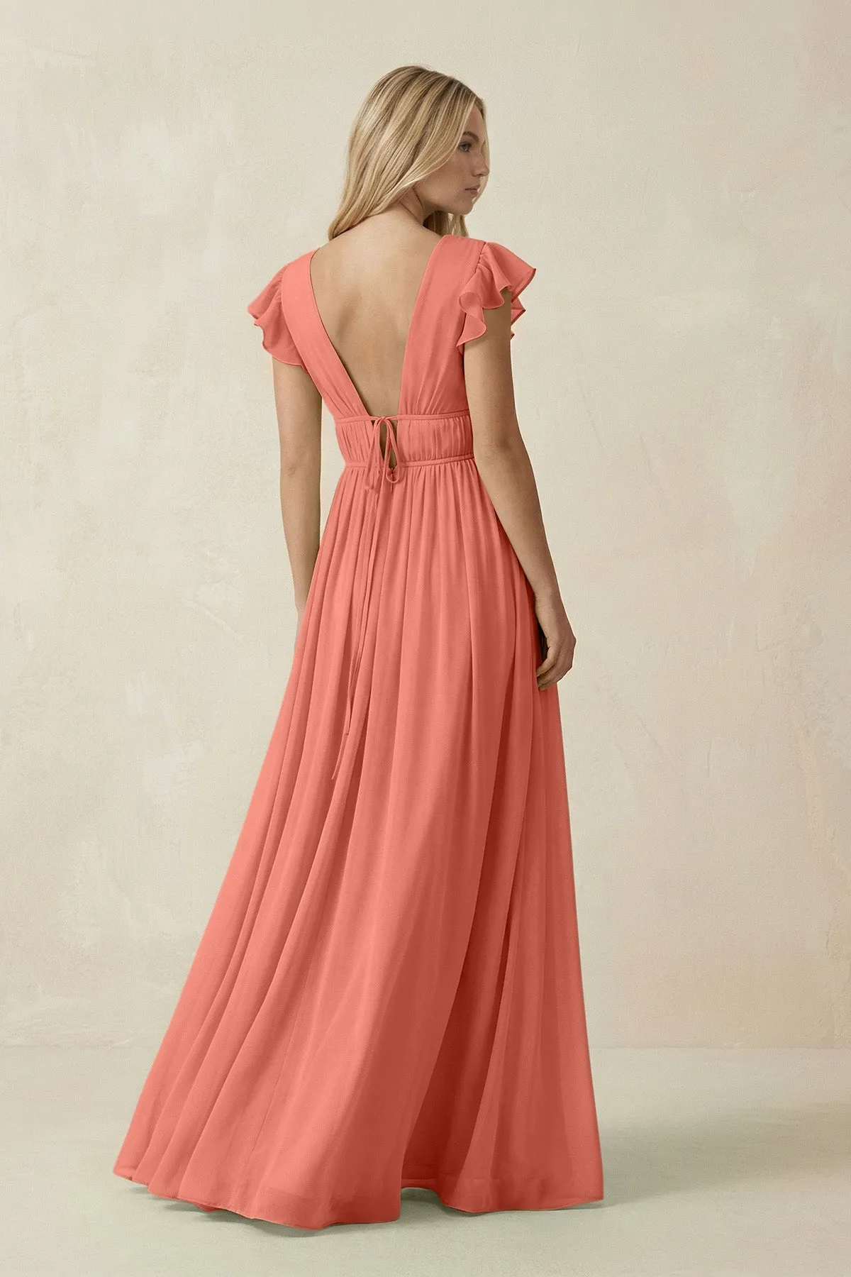 V-Neck A-Line Chiffon Cap Sleeves Bridesmaid Dress in Wild Rose sold by KissProm product image thumbnail 2