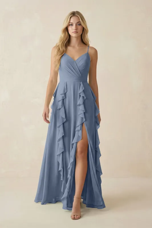 Tiered Ruffle A-Line Chiffon Bridesmaid Dress in Neptune made by KissProm