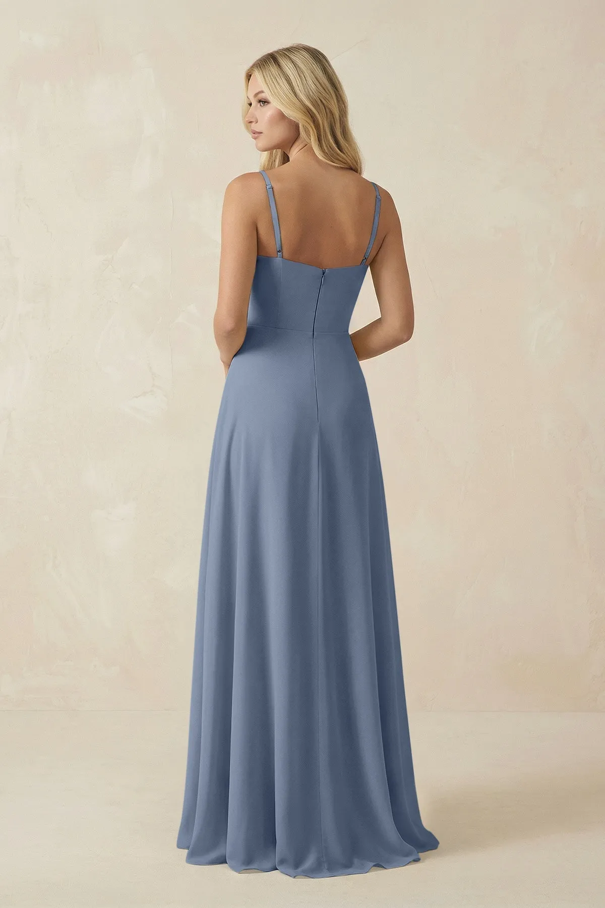 Spaghetti Strap Chiffon A-Line Bridesmaid Dress in Neptune sold by KissProm product image thumbnail 2