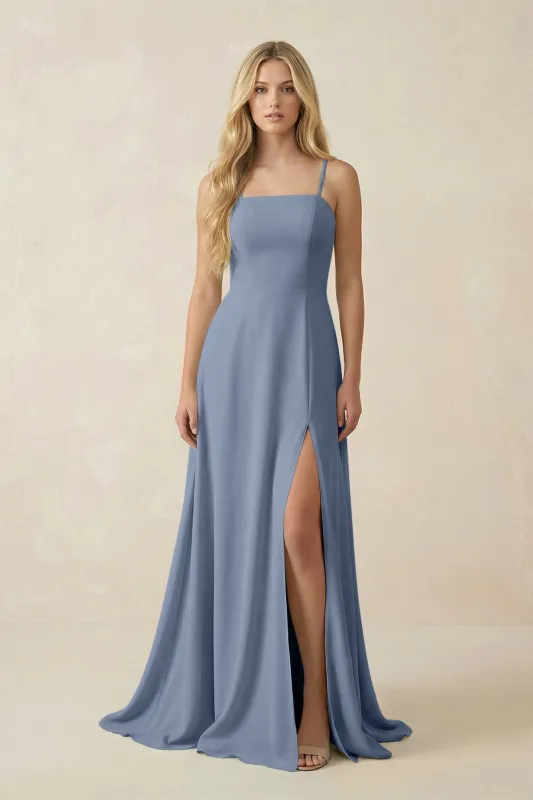 Spaghetti Strap Chiffon A-Line Bridesmaid Dress in Neptune made by KissProm