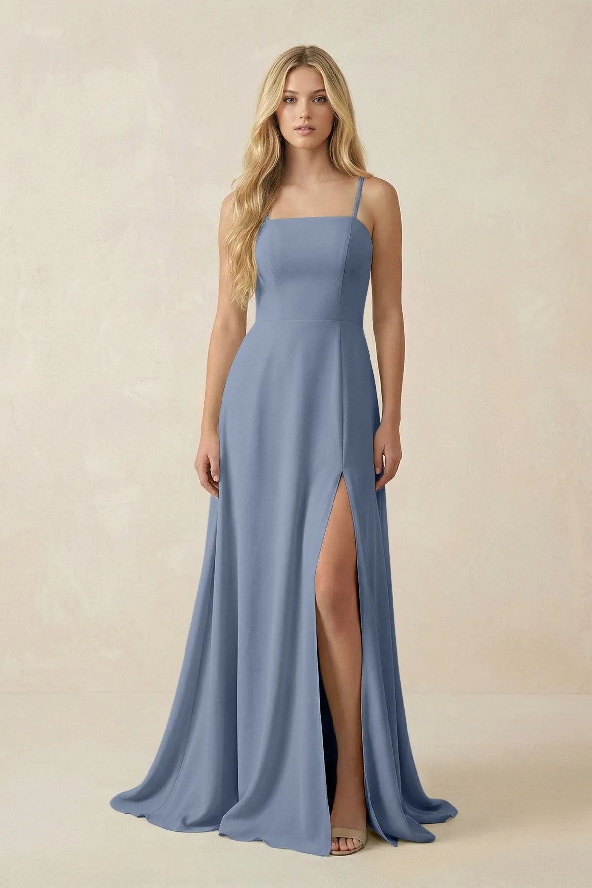 Spaghetti Strap Chiffon A-Line Bridesmaid Dress in Neptune sold by KissProm