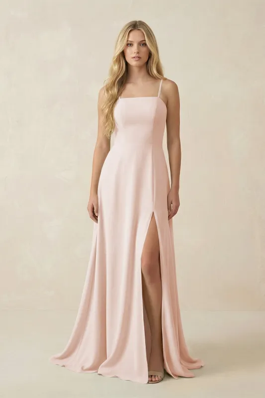 Spaghetti Strap Chiffon A-Line Bridesmaid Dress in Pale Blush made by KissProm