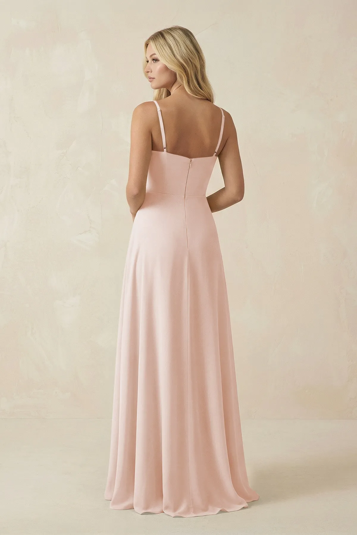 Spaghetti Strap Chiffon A-Line Bridesmaid Dress in Pale Blush sold by KissProm product image thumbnail 2