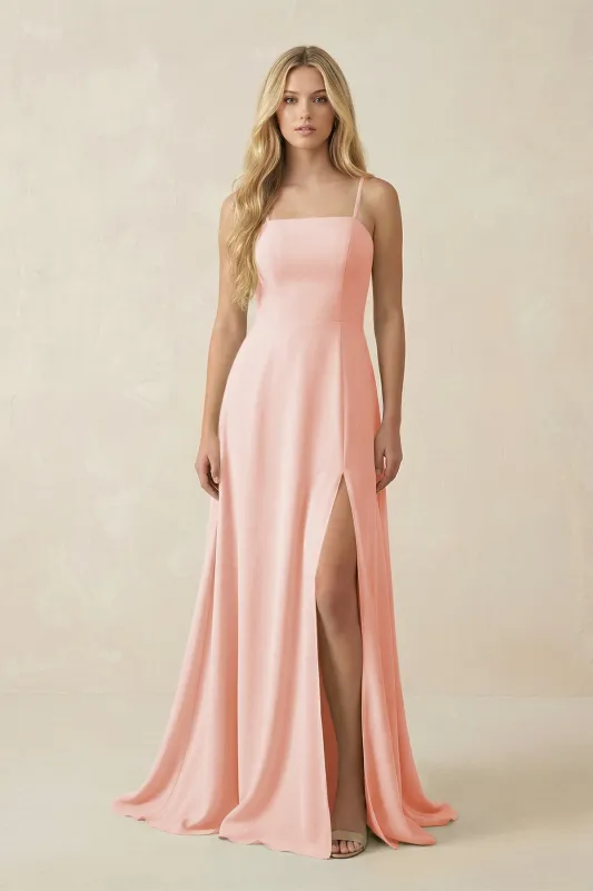 Spaghetti Strap Chiffon A-Line Bridesmaid Dress in Rose Petal made by KissProm