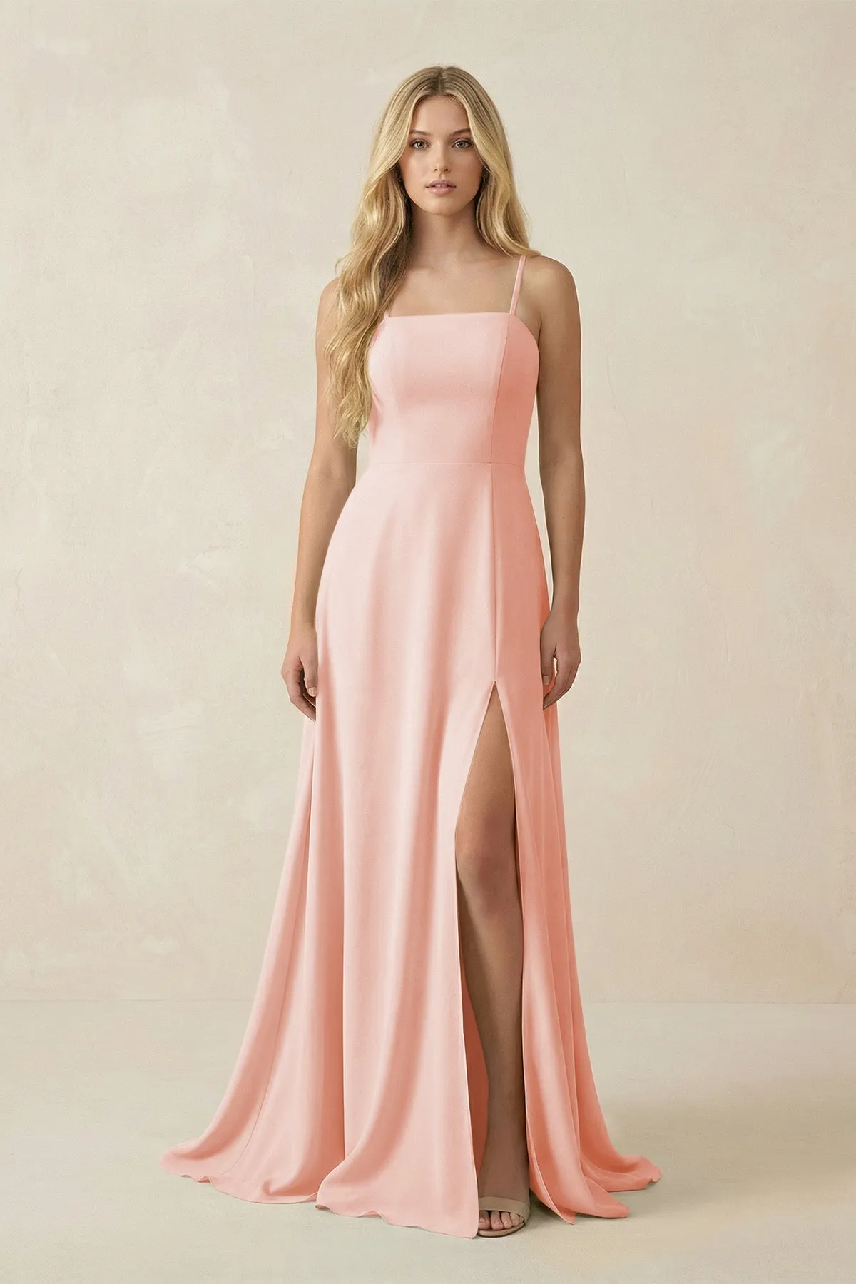 Spaghetti Strap Chiffon A-Line Bridesmaid Dress in Rose Petal sold by KissProm