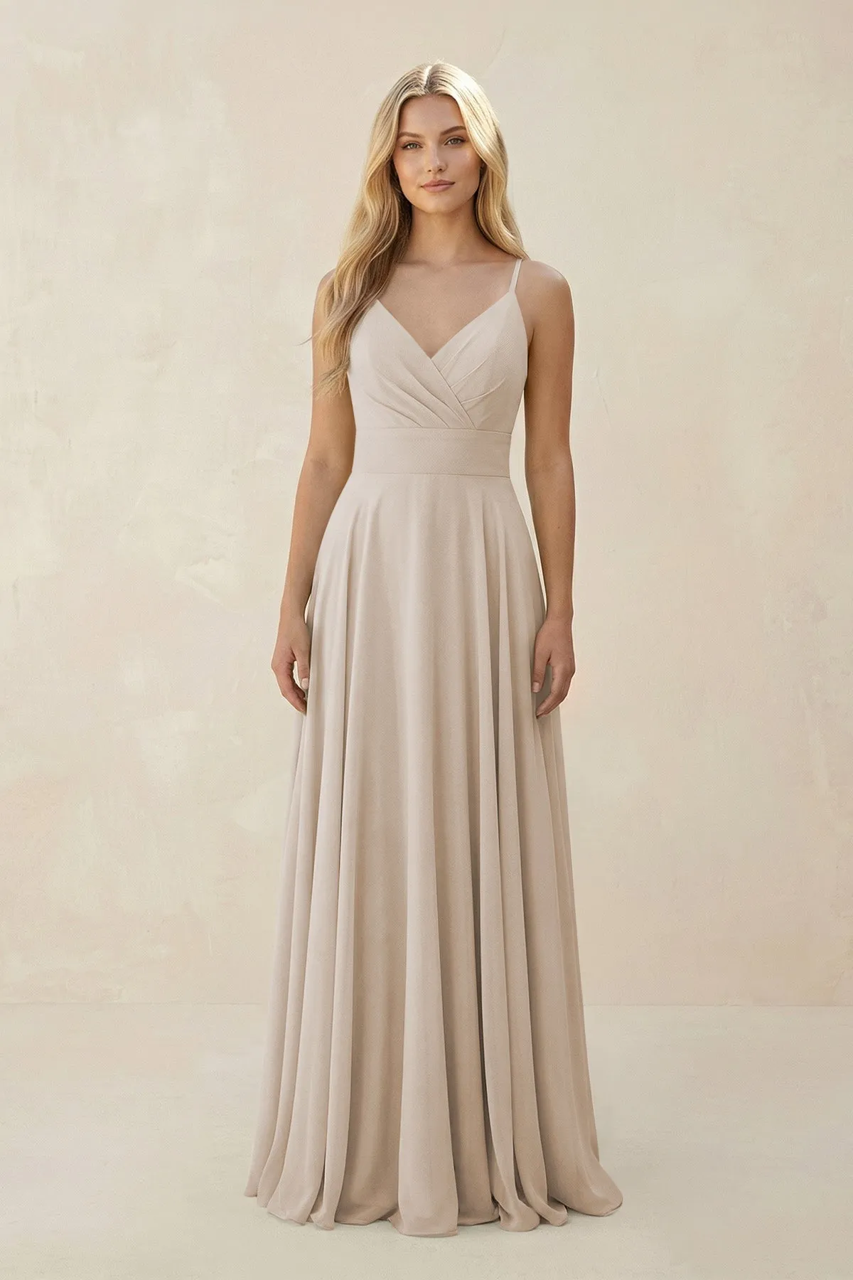 Spaghetti Strap A-Line Chiffon Bridesmaid Dress in Frost sold by KissProm