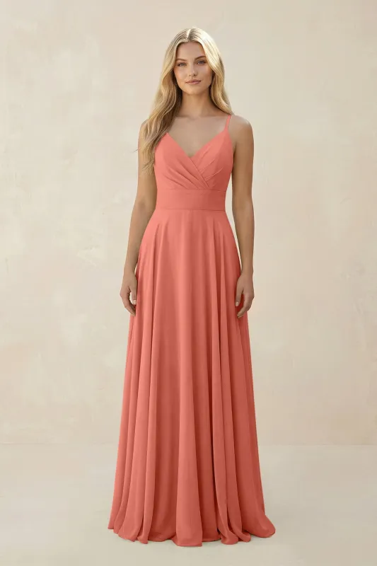 Spaghetti Strap A-Line Chiffon Bridesmaid Dress in Wild Rose made by KissProm