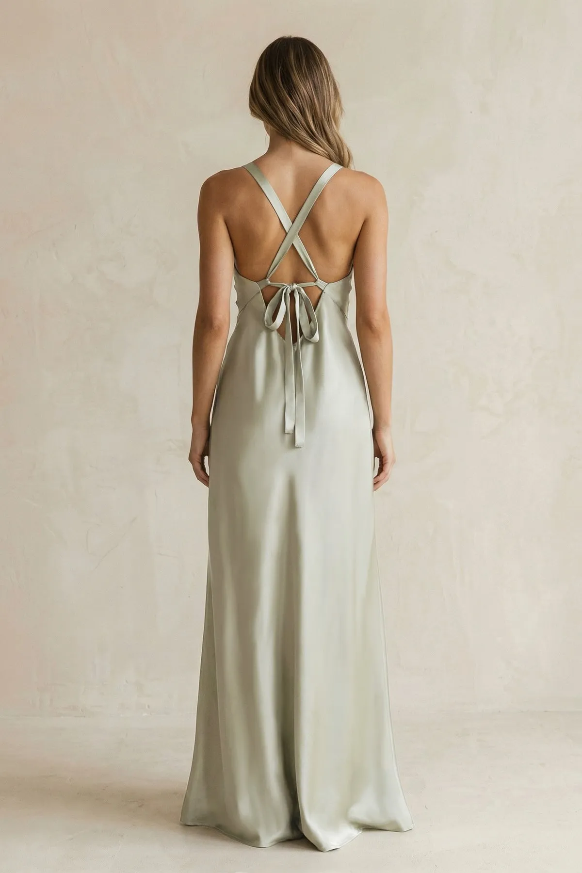 V-Neck Sheath Satin Bridesmaid Dress With Slit in Frost sold by KissProm product image thumbnail 2
