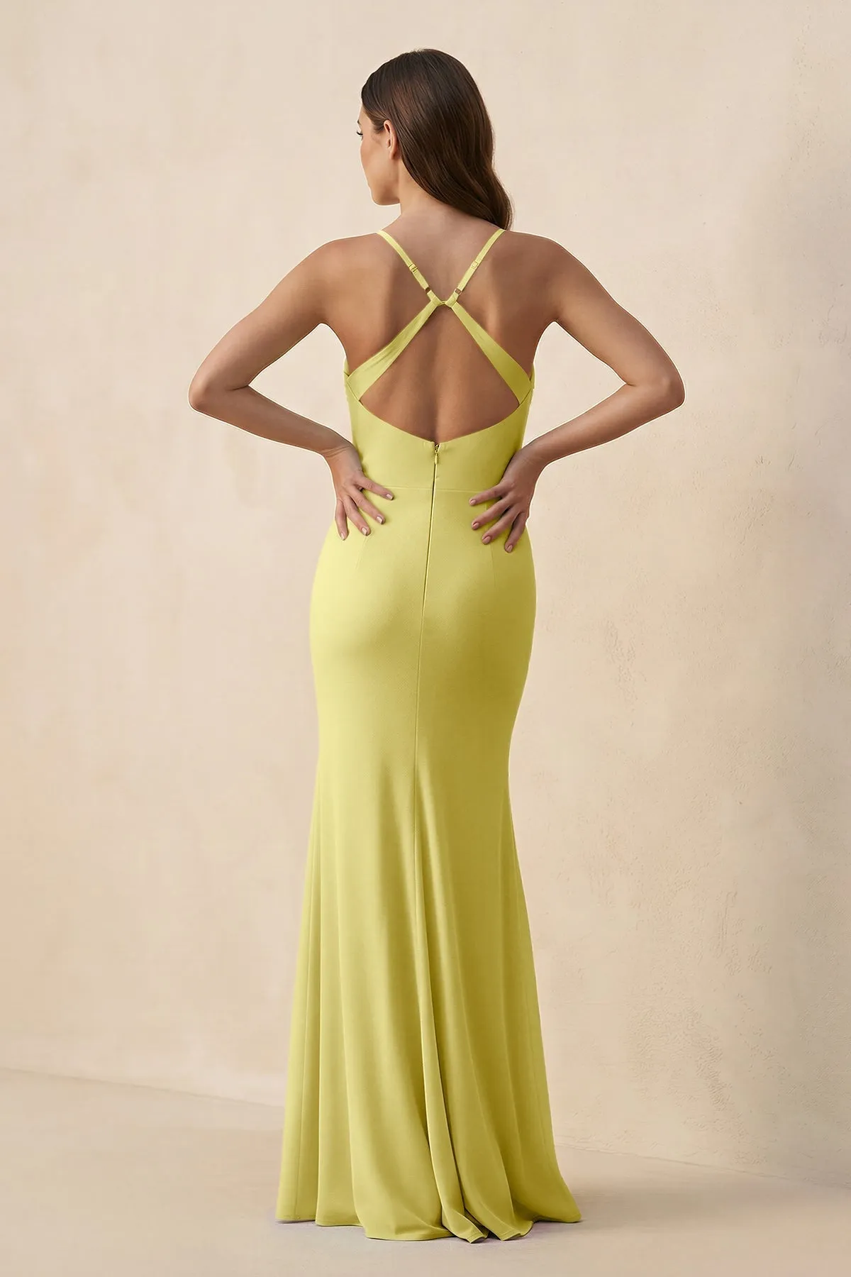 Cami Strap Sheath Chiffon Bridesmaid Dress with Slit in Buttercup sold by KissProm product image thumbnail 2