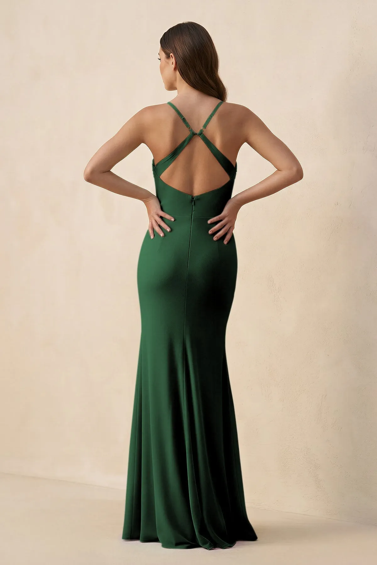 Cami Strap Sheath Chiffon Bridesmaid Dress with Slit in Dark Green sold by KissProm product image thumbnail 2