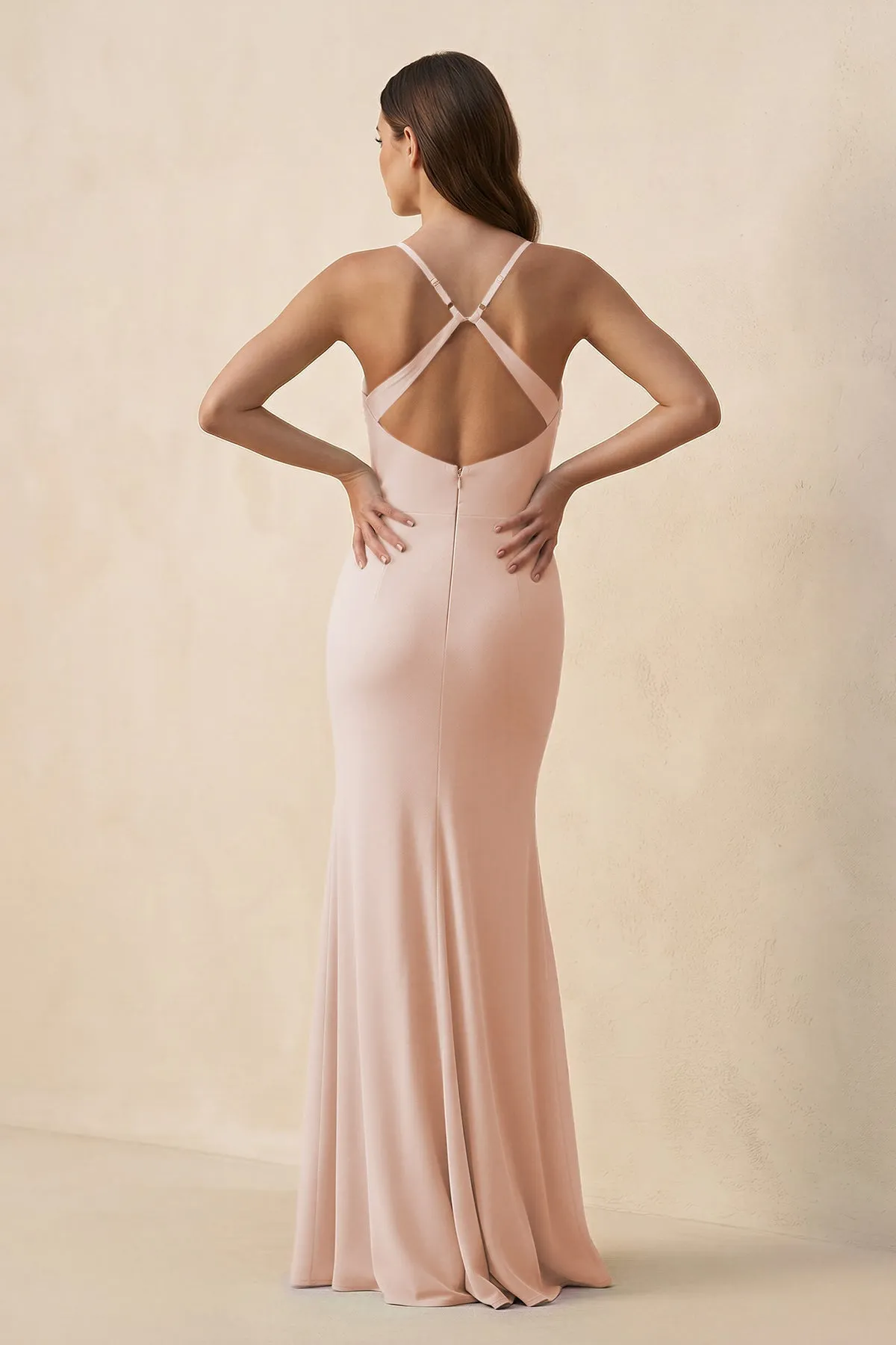 Cami Strap Sheath Chiffon Bridesmaid Dress with Slit in Pale Blush sold by KissProm product image thumbnail 2