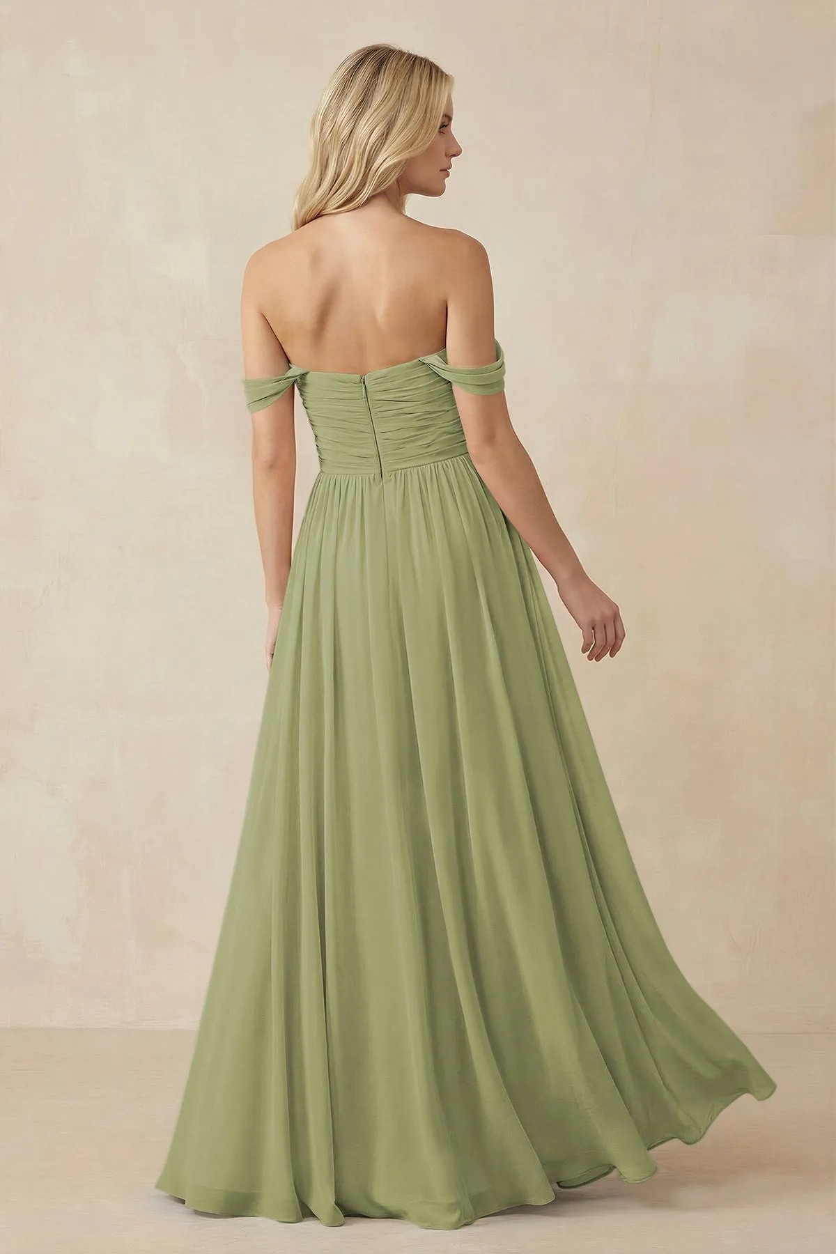 A-Line Pleated Long Chiffon Bridesmaid Dress in Moss Green sold by KissProm product image thumbnail 2