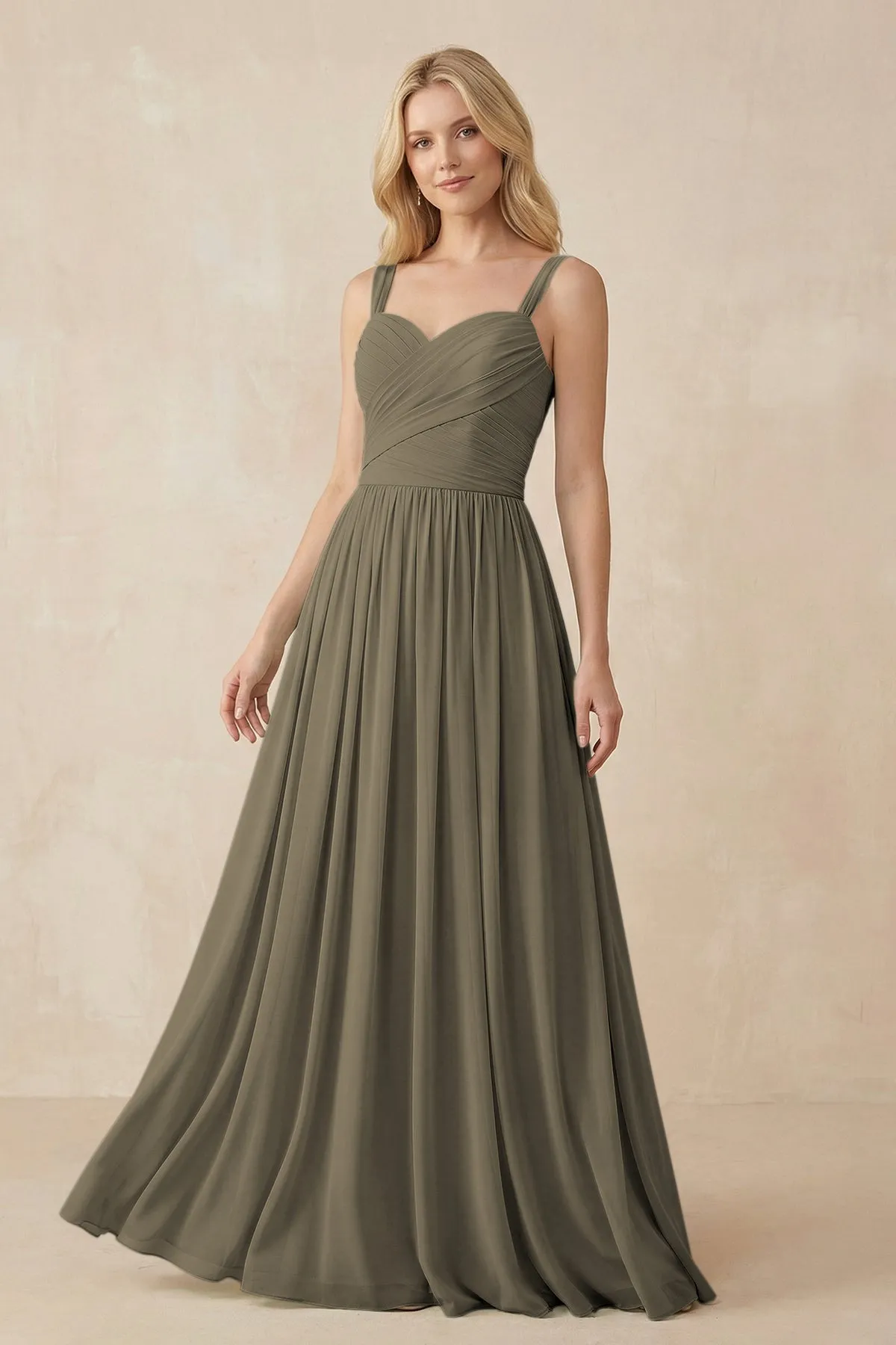 A-Line Pleated Long Chiffon Bridesmaid Dress in Willow Green sold by KissProm
