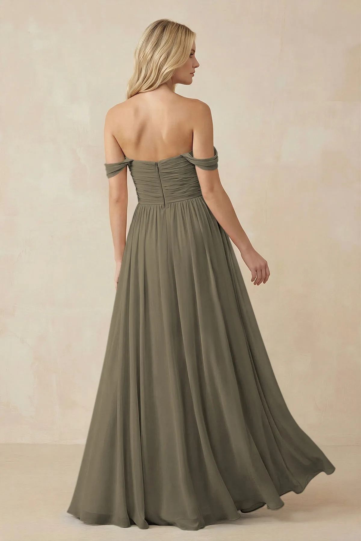 A-Line Pleated Long Chiffon Bridesmaid Dress in Willow Green sold by KissProm product image thumbnail 2