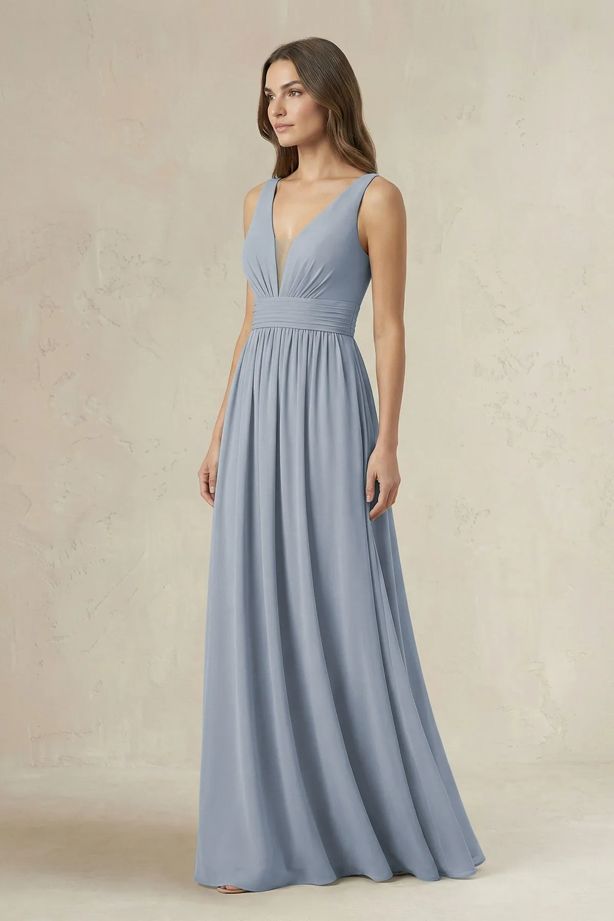 Illusion V-Neck A-Line Ruched Bridesmaid Dress in Twilight sold by KissProm product image thumbnail 3