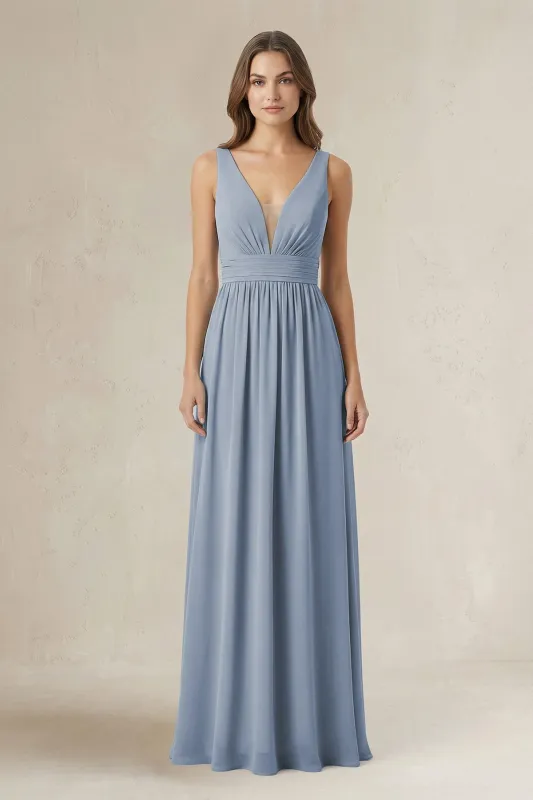Illusion V-Neck A-Line Ruched Bridesmaid Dress in Twilight made by KissProm