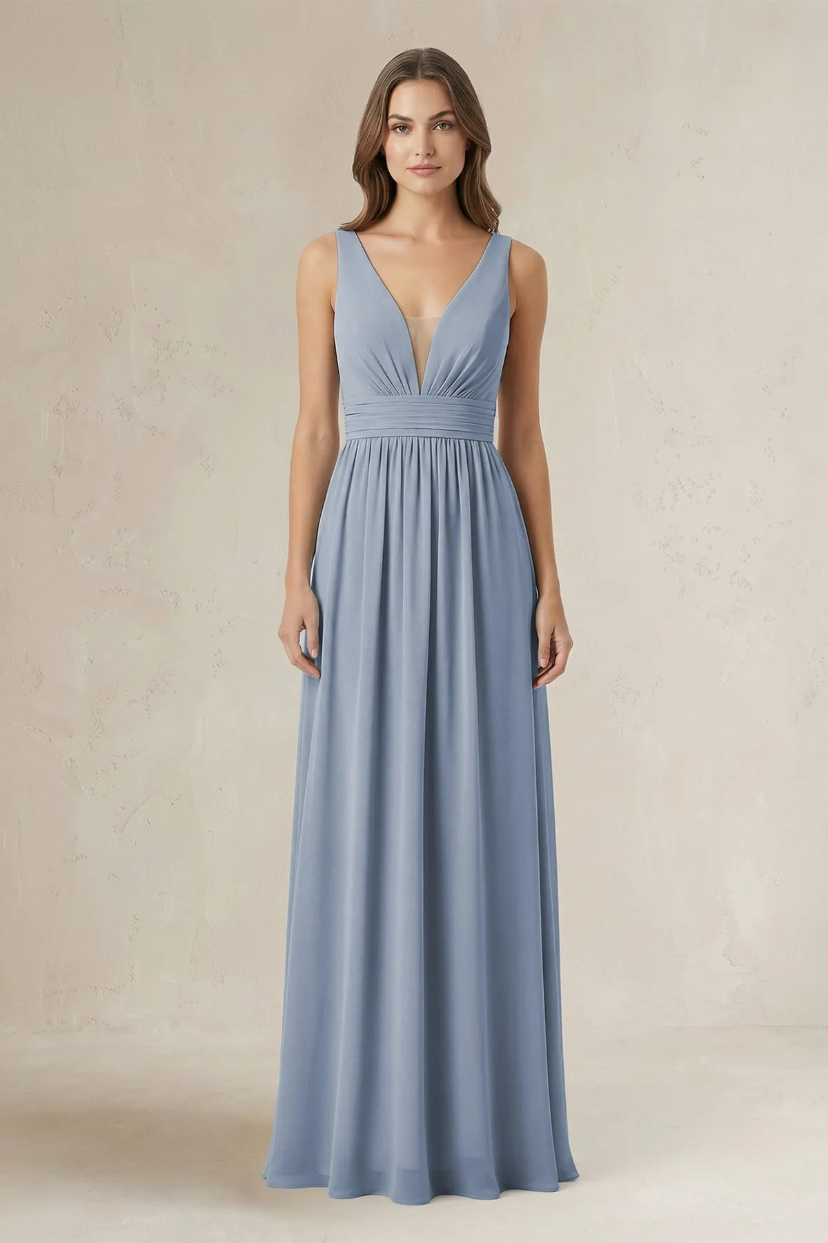 Illusion V-Neck A-Line Ruched Bridesmaid Dress in Twilight sold by KissProm