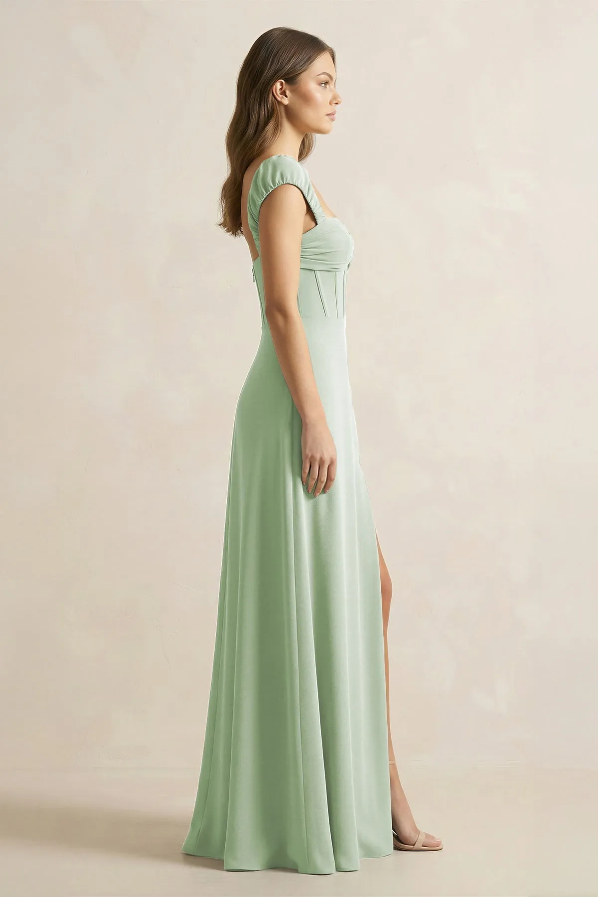 Sweetheart Corset A-Line Chiffon Bridesmaid Dress in Sage sold by KissProm product image thumbnail 3