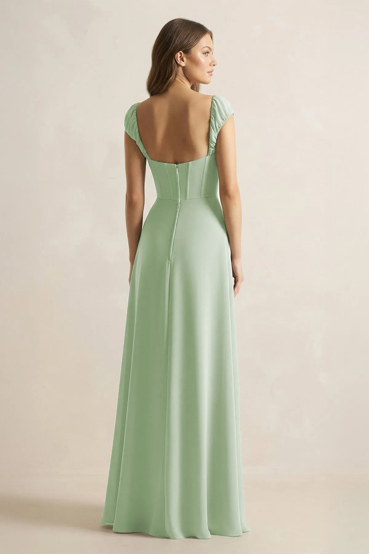 Sweetheart Corset A-Line Chiffon Bridesmaid Dress in Sage sold by KissProm product image thumbnail 2