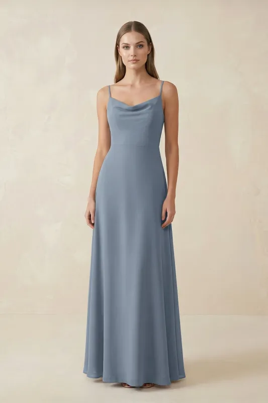 Cami Strap A-Line Chiffon Bridesmaid Dress in Neptune made by KissProm