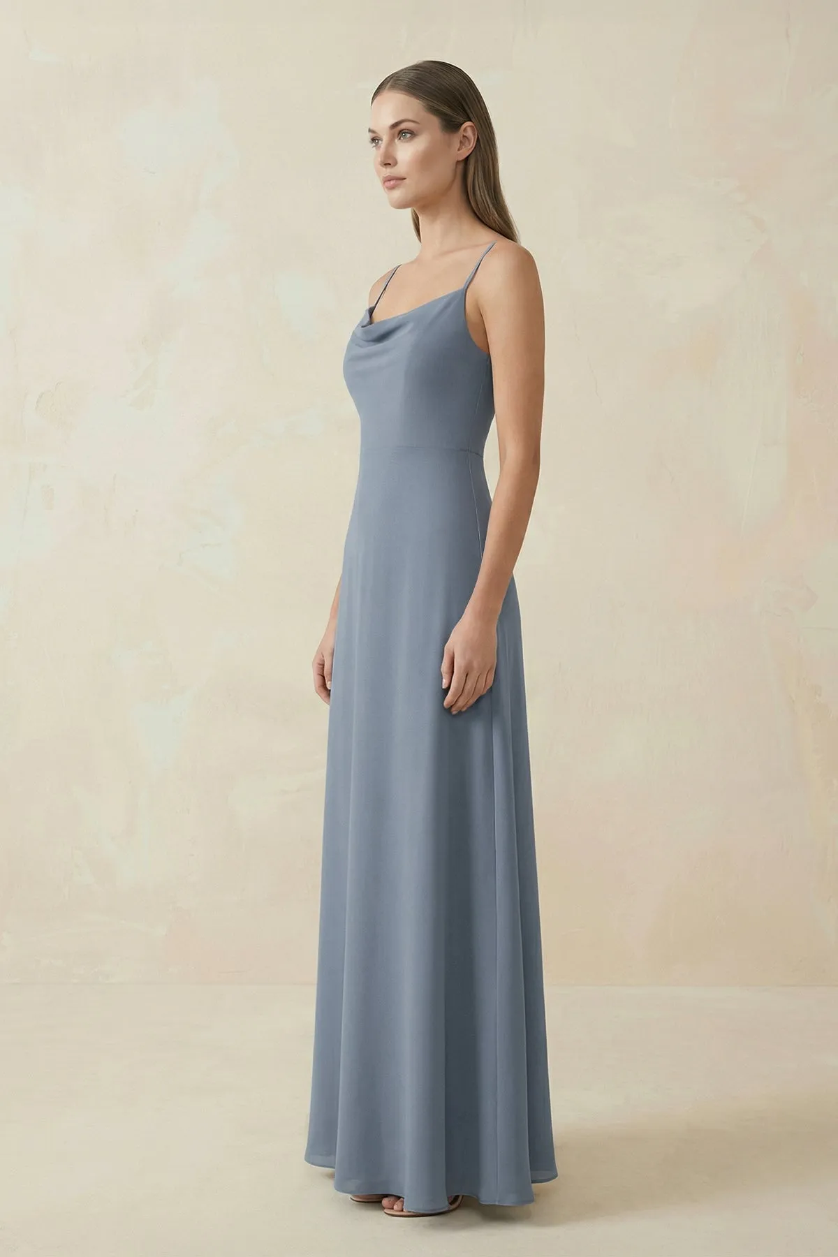 Cami Strap A-Line Chiffon Bridesmaid Dress in Neptune sold by KissProm product image thumbnail 3