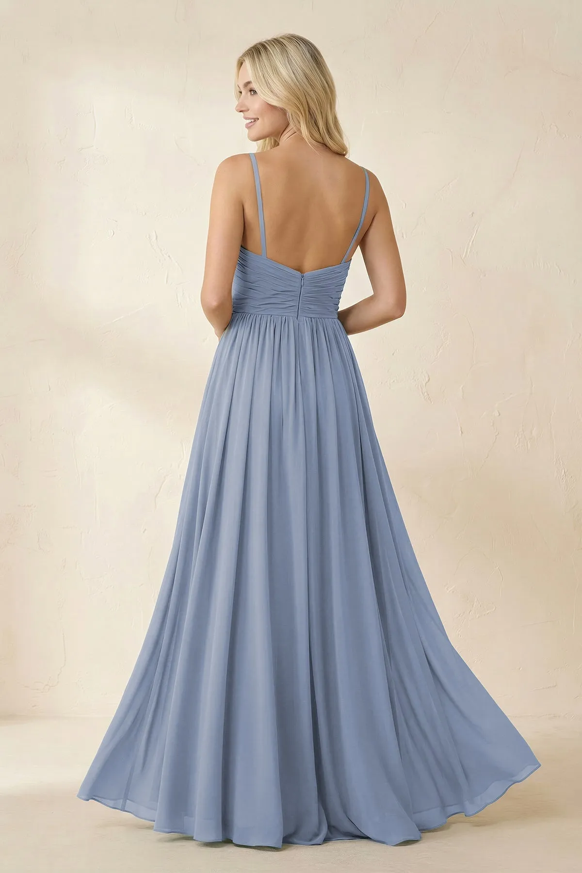 Cami Strap Chiffon A-Line Bridesmaid Dress with Slit in Twilight sold by KissProm product image thumbnail 2