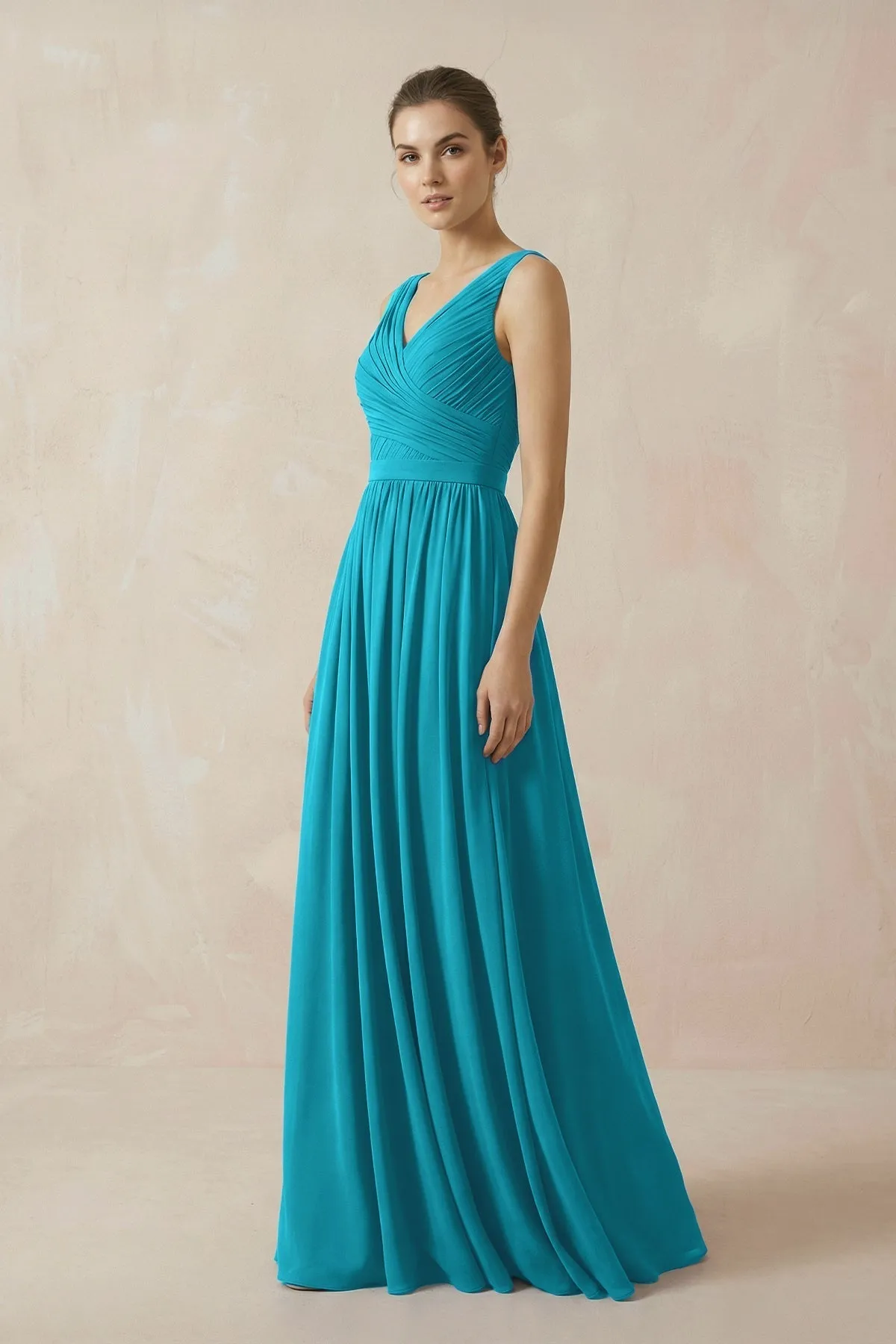 A-Line V-Neck Pleated Chiffon Bridesmaid Dress in Blue Jay sold by KissProm product image thumbnail 3