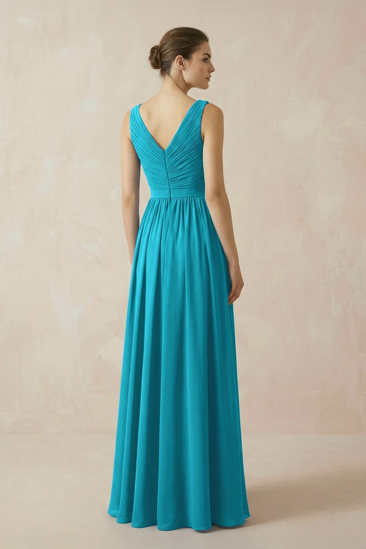 A-Line V-Neck Pleated Chiffon Bridesmaid Dress in Blue Jay sold by KissProm product image thumbnail 2