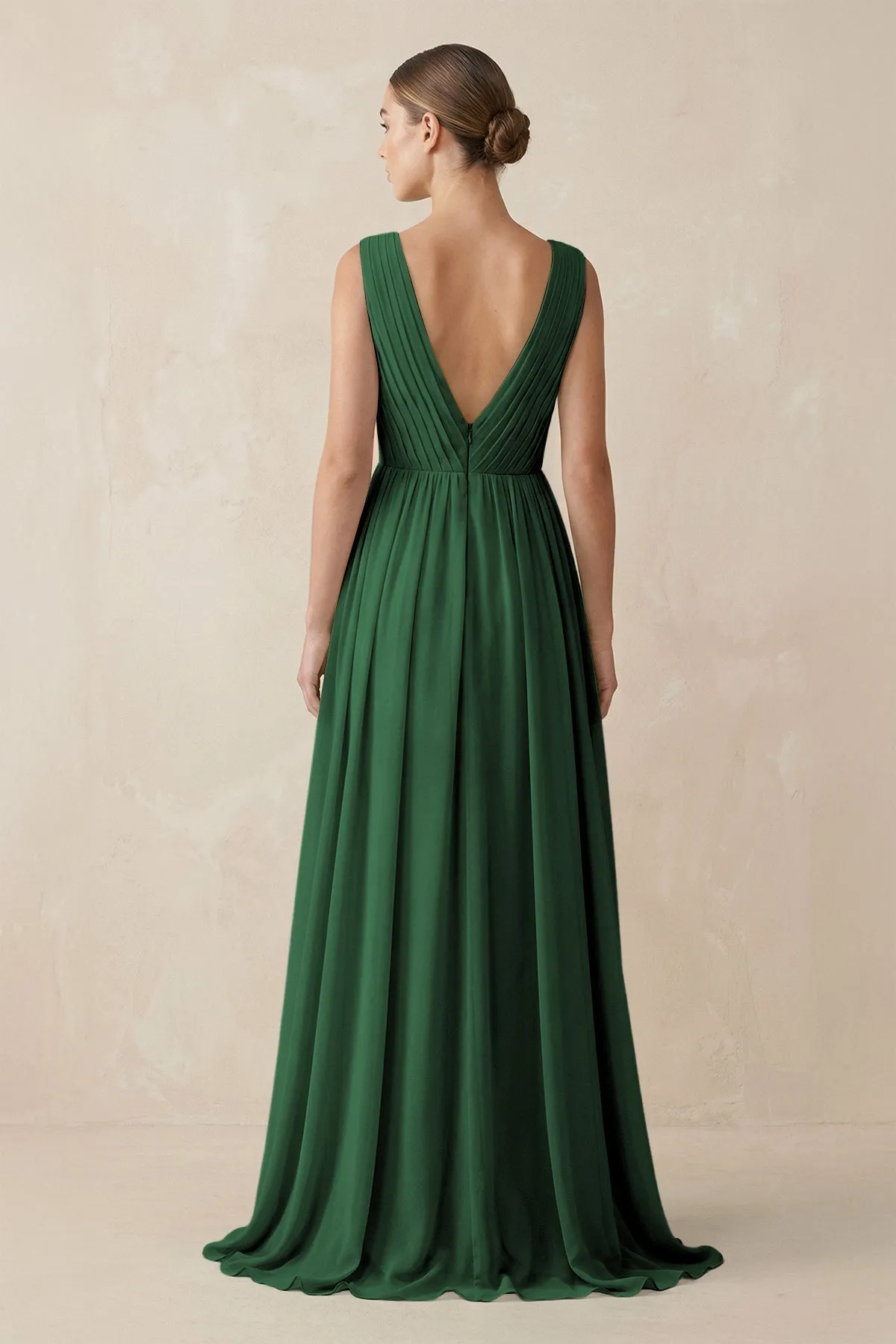 V-Neck Pleated A-Line Chiffon Bridesmaid Dress in Dark Green sold by KissProm product image thumbnail 2