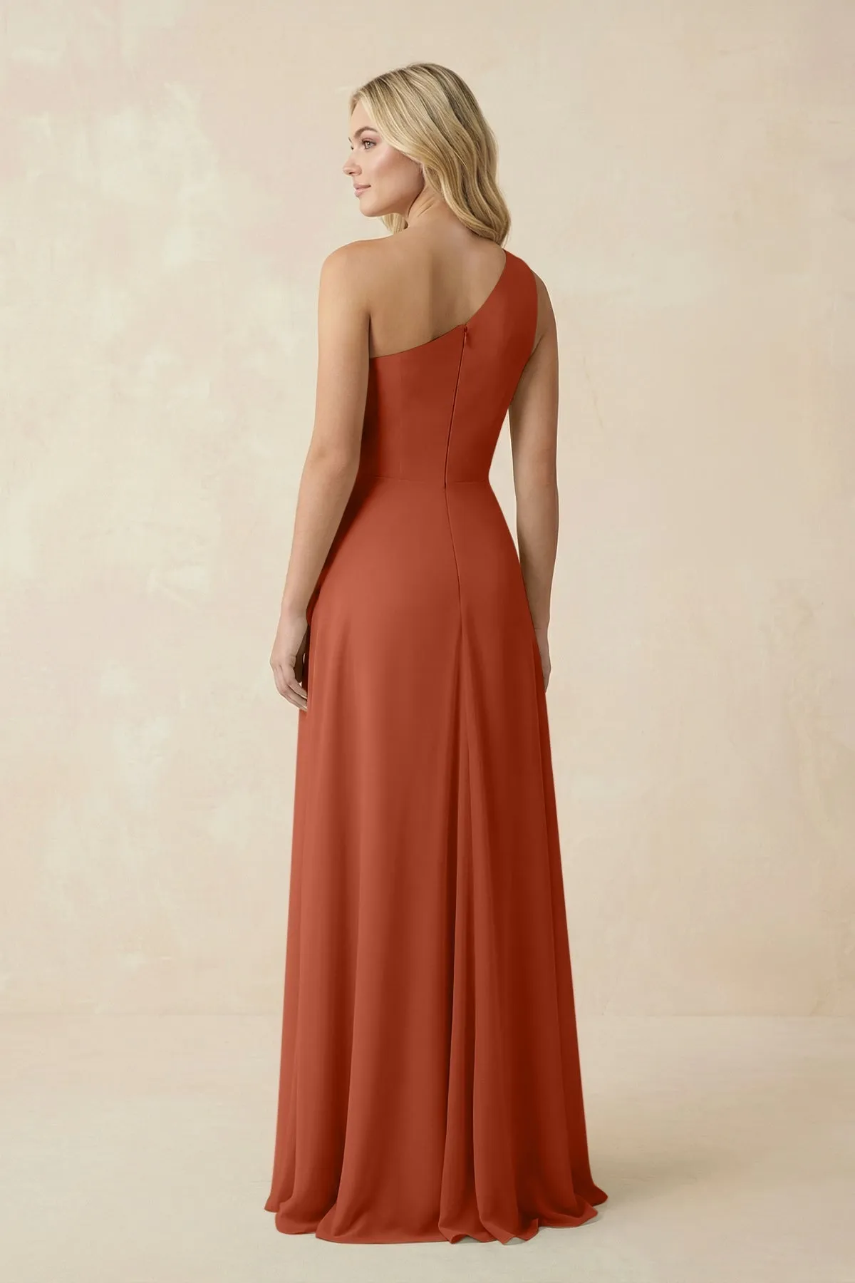 One-Shoulder Ruched A-Line Chiffon Bridesmaid Dress in Spice sold by KissProm product image thumbnail 2