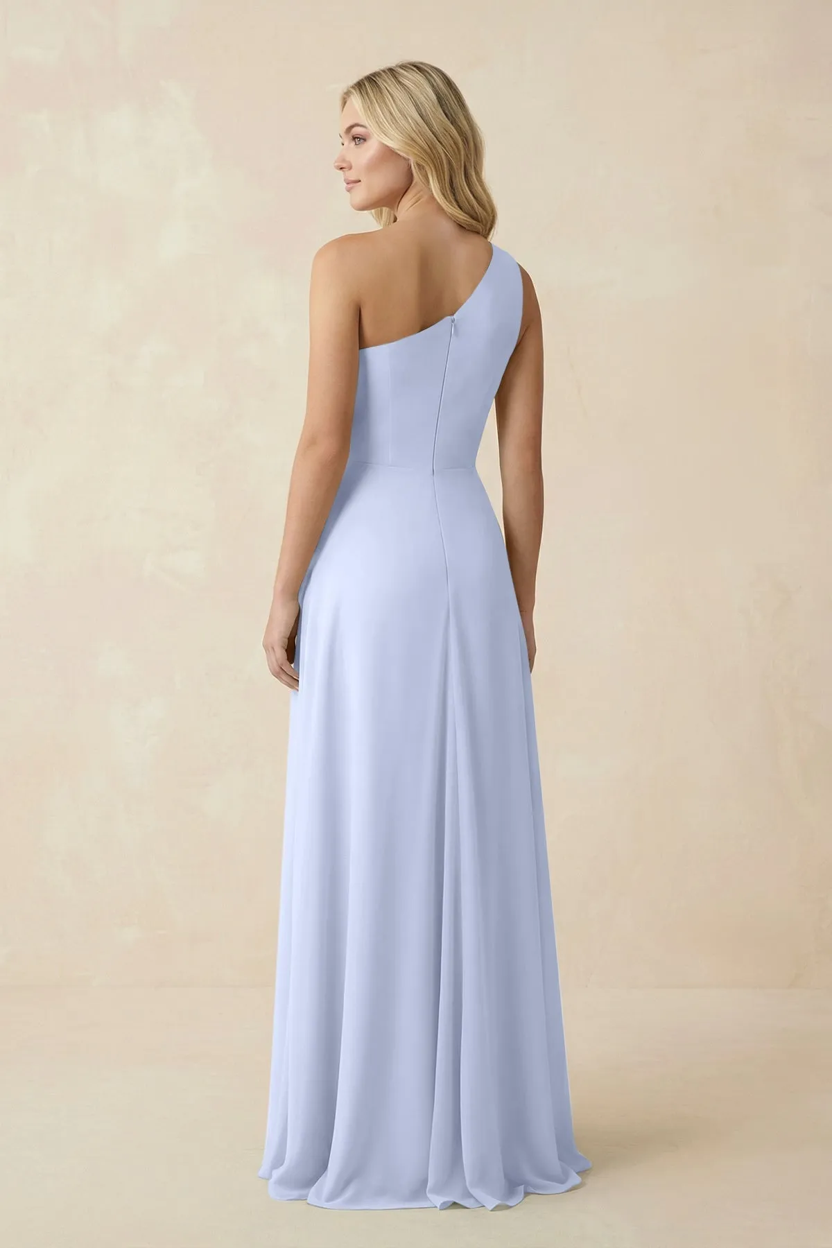 One-Shoulder Ruched A-Line Chiffon Bridesmaid Dress in Ice sold by KissProm product image thumbnail 2