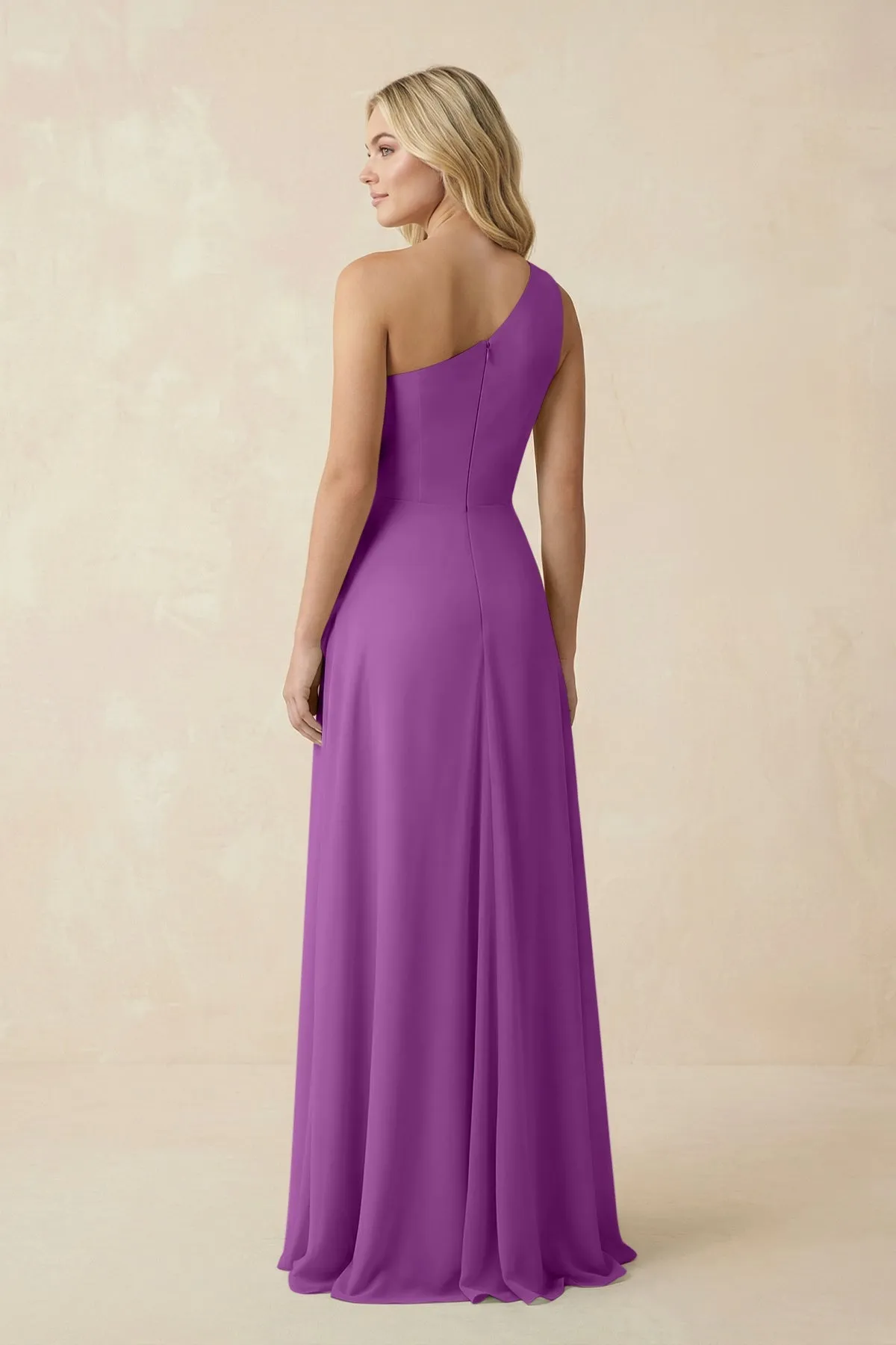 One-Shoulder Ruched A-Line Chiffon Bridesmaid Dress in Amethyst sold by KissProm product image thumbnail 2
