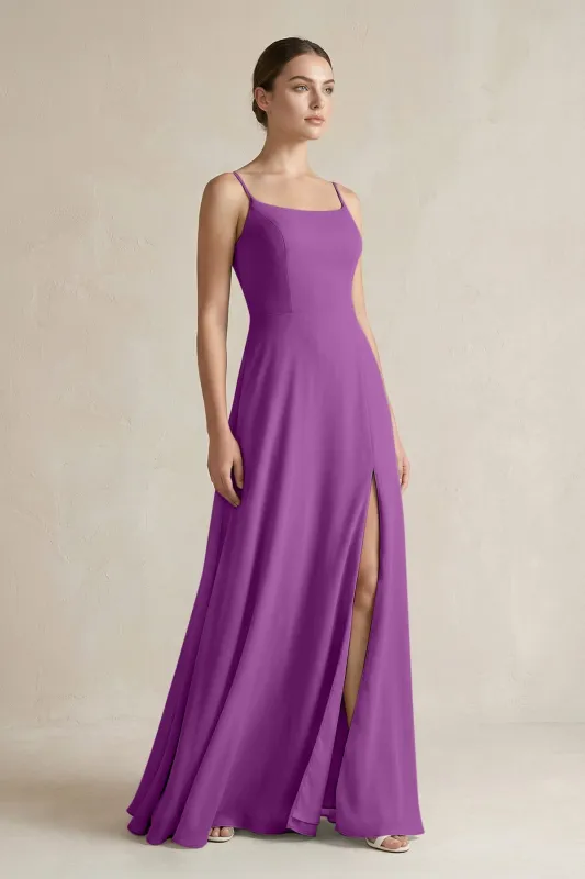 A-Line Chiffon Spaghetti Strap Bridesmaid Dress in Amethyst made by KissProm