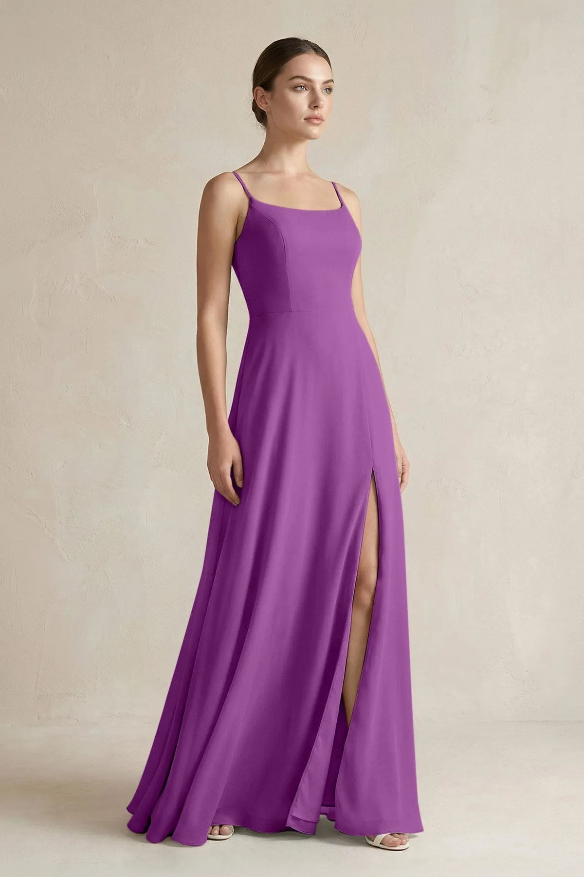 A-Line Chiffon Spaghetti Strap Bridesmaid Dress in Amethyst sold by KissProm
