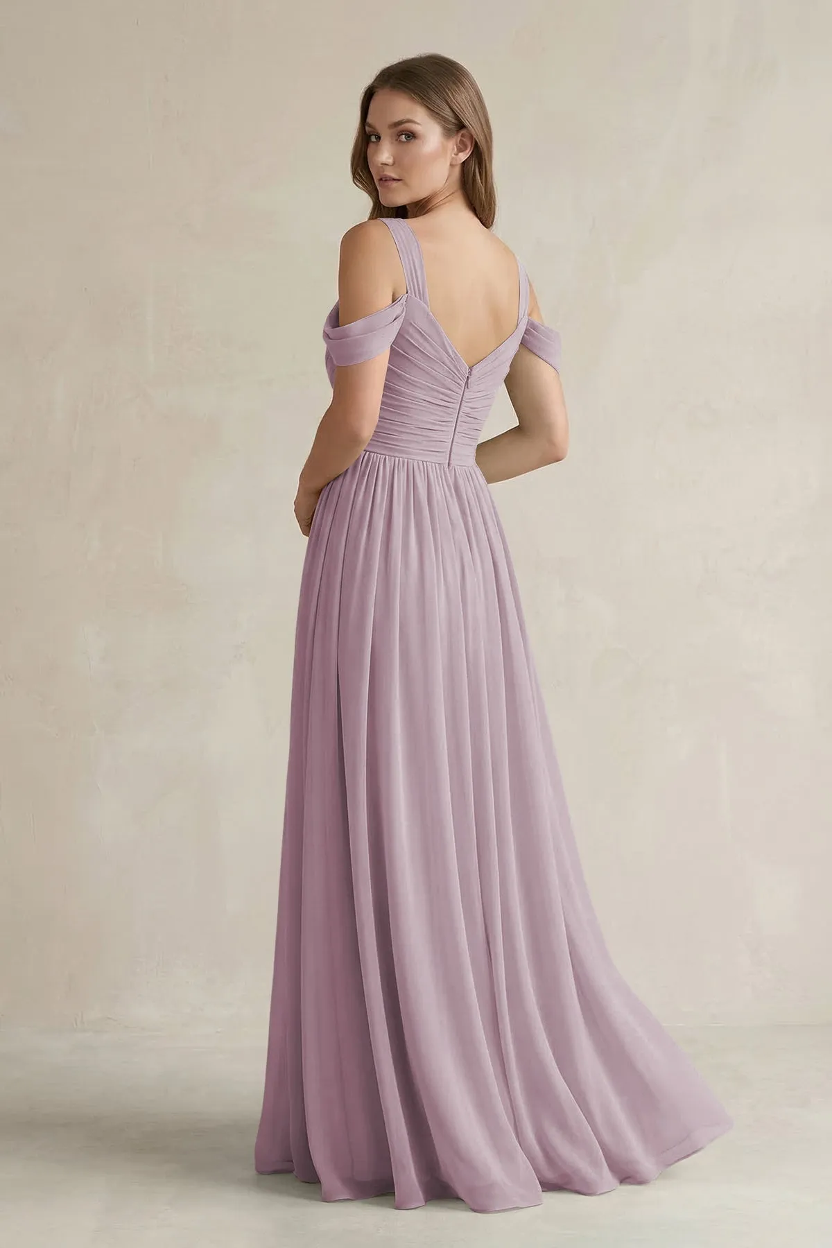 Off-the-Shoulder A-Line Chiffon Bridesmaid Dress With Slit in Dusk sold by KissProm product image thumbnail 2