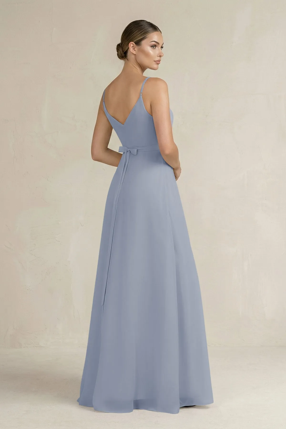 Ruched A-Line Chiffon Bridesmaid Dress with Slit in Twilight sold by KissProm product image thumbnail 2