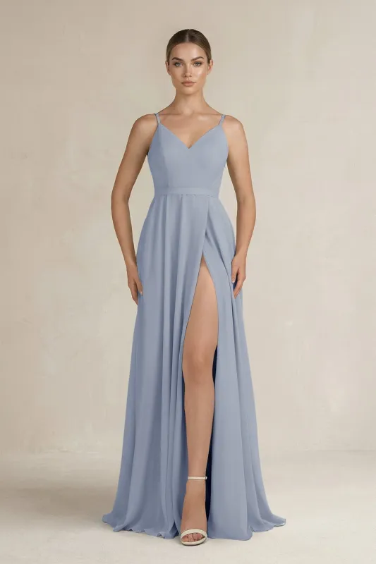 Ruched A-Line Chiffon Bridesmaid Dress with Slit in Twilight made by KissProm