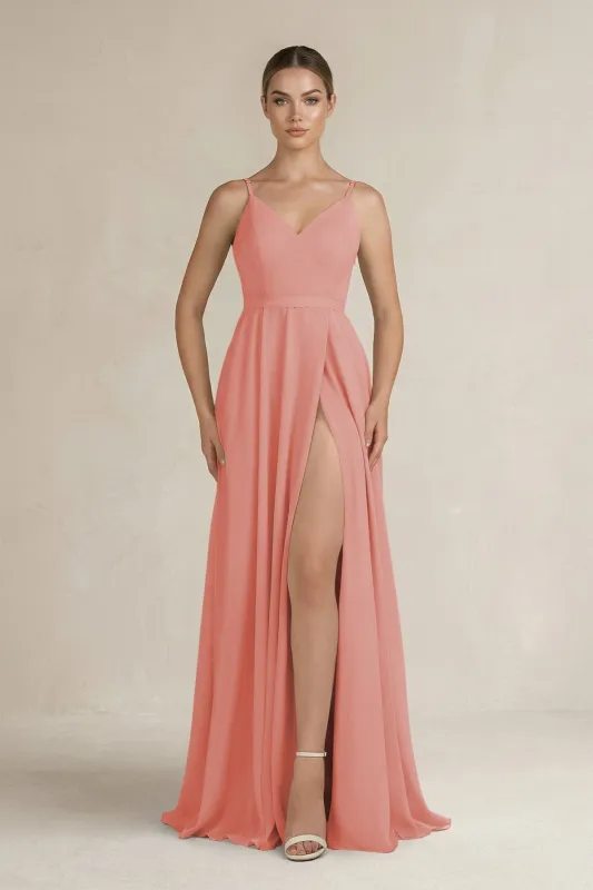 Ruched A-Line Chiffon Bridesmaid Dress with Slit in Mulberry made by KissProm